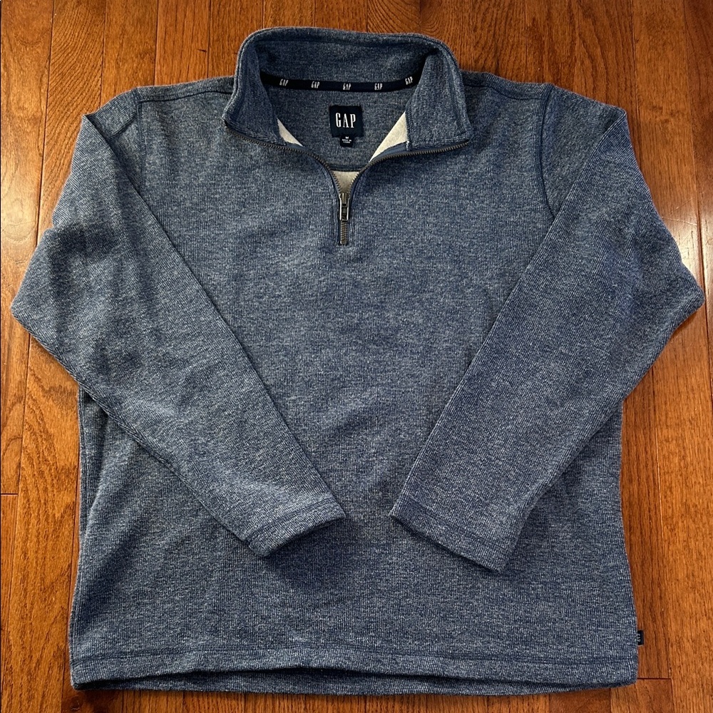 GAP Men's Heathered Blue Quarter Zip Sweater